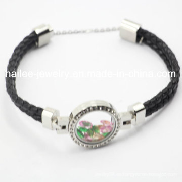 Top venta de acero inoxidable moda cuero pulsera con Locket